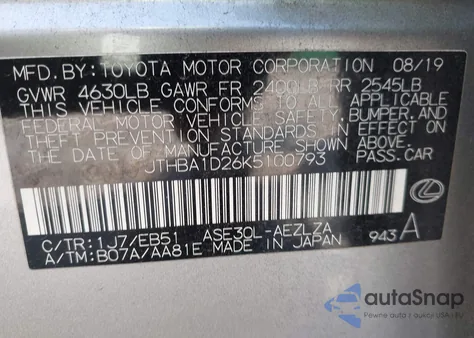 2019 Lexus Is 300 z USA, uszkodzony, nr VIN JTHBA1D26K5100793